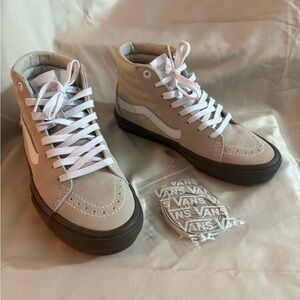 Vans High-Top Sneakers in Tan and White